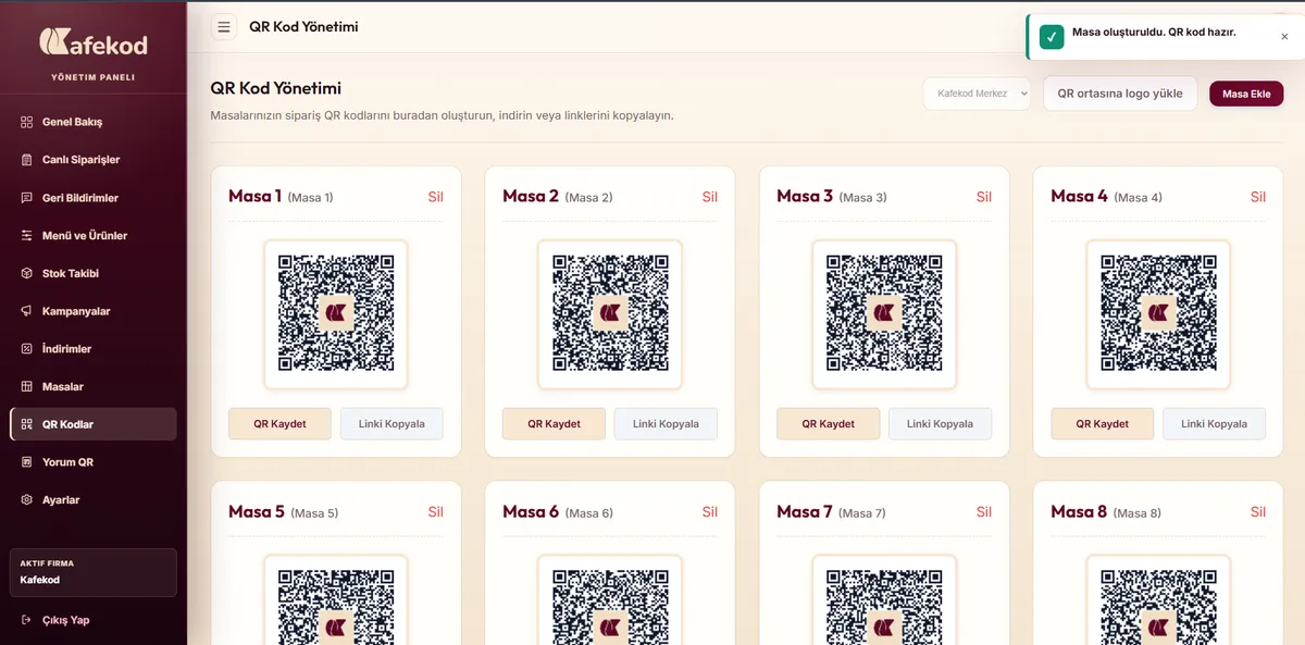 Kafekod QR kodlar ekran&imath;