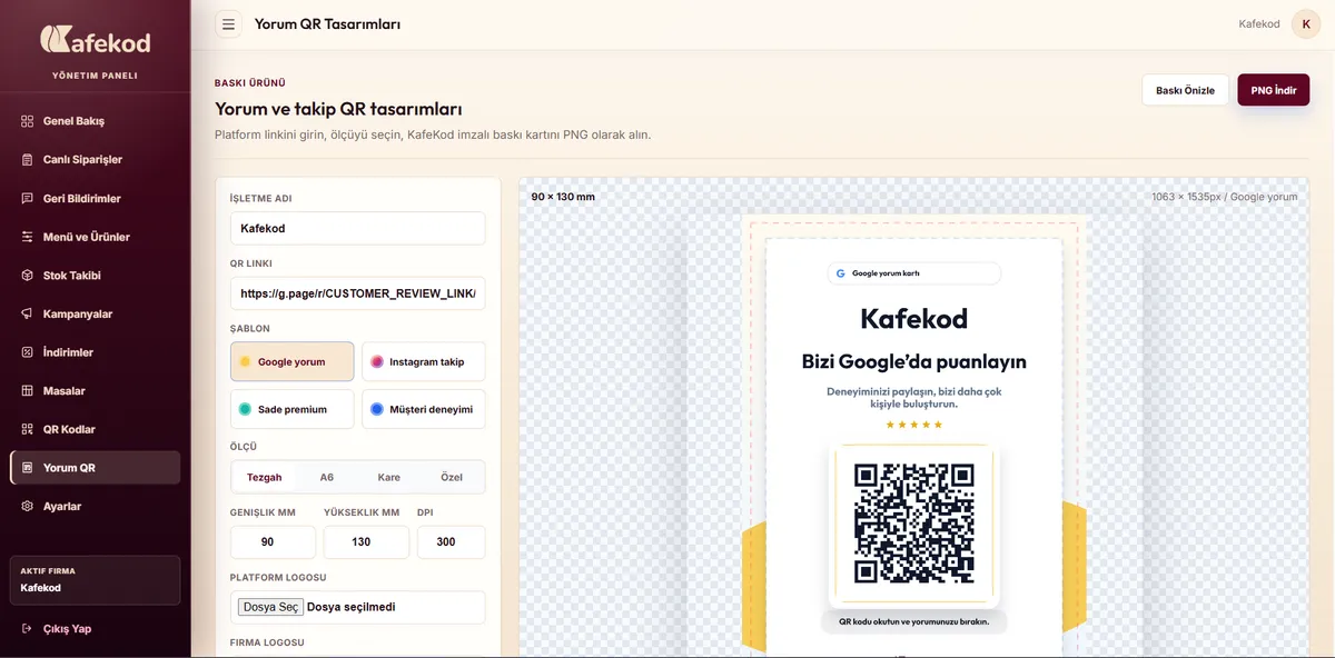 Kafekod yorum QR ekran&imath;