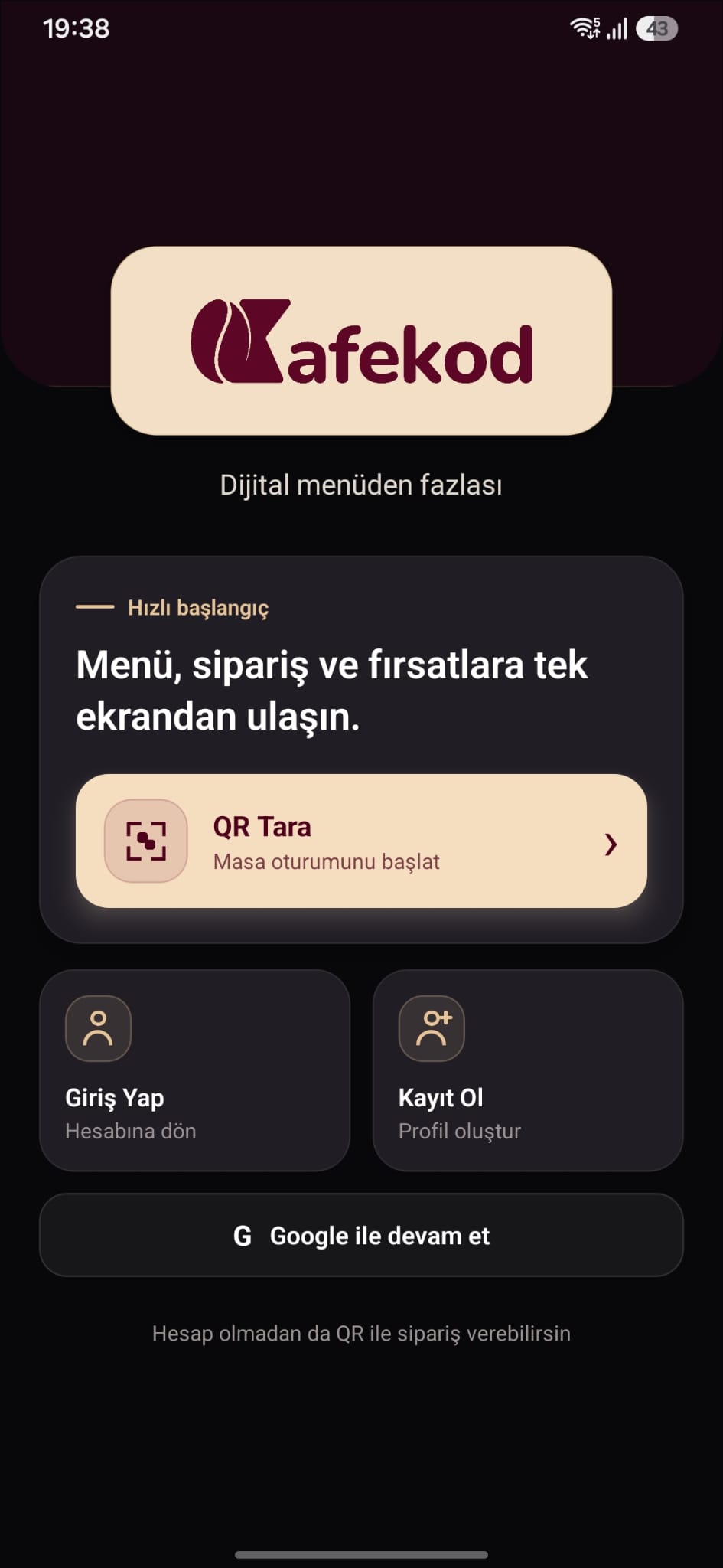 M&uuml;&scedil;teri uygulama a&ccedil;&imath;l&imath;&scedil; ekran&imath;