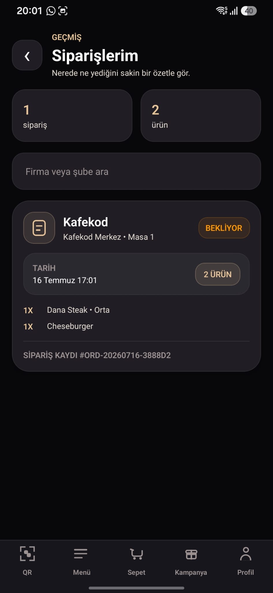Ge&ccedil;mi&scedil; sipari&scedil;ler ekran&imath;