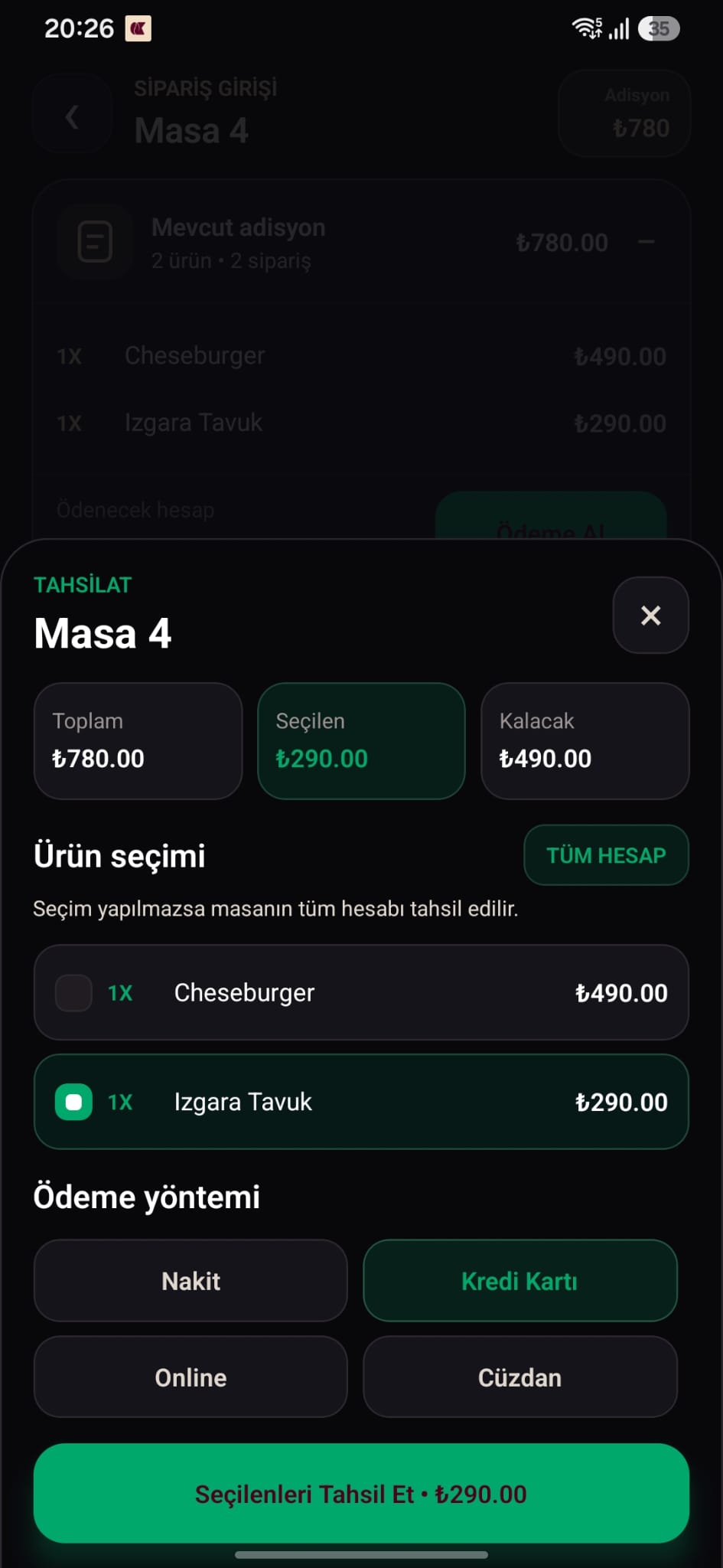 &Ouml;deme ekran&imath;