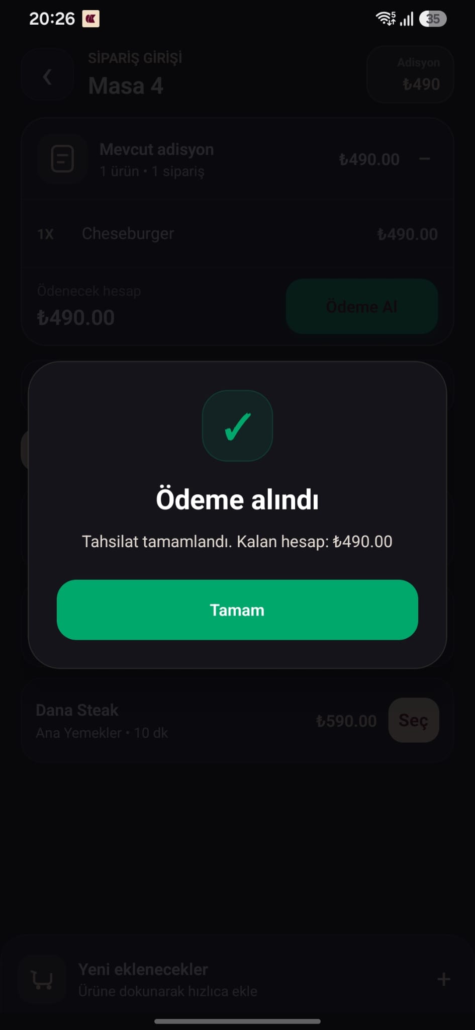 &Ouml;deme alma ekran&imath;