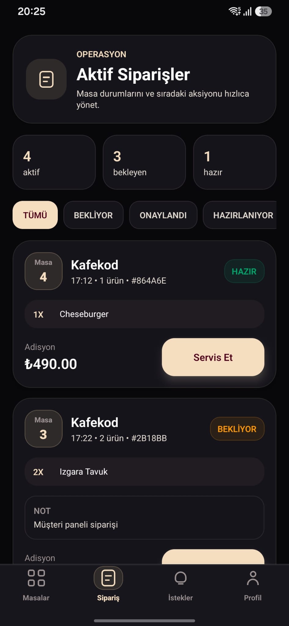 Sipari&scedil;ler ekran&imath;