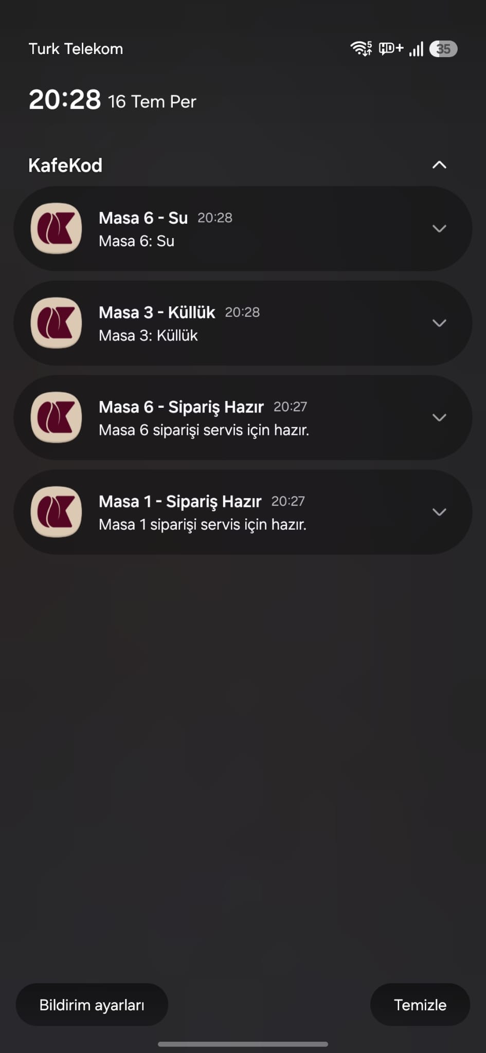 Bildirimler ekran&imath;